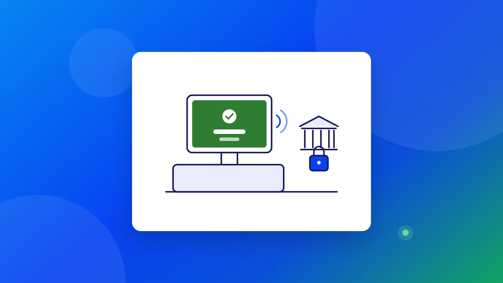 Ilustración del computador de la caja que dice cada pago en voz alta, con el banco del dueño cerrado con candado