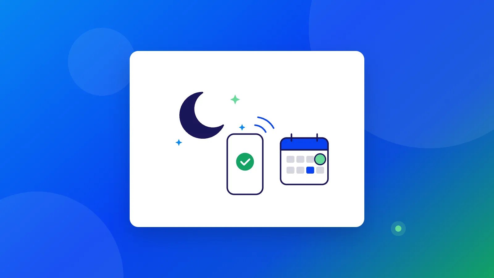 Ilustración de una luna con estrellas, un celular que avisa el pago y un calendario con el festivo marcado