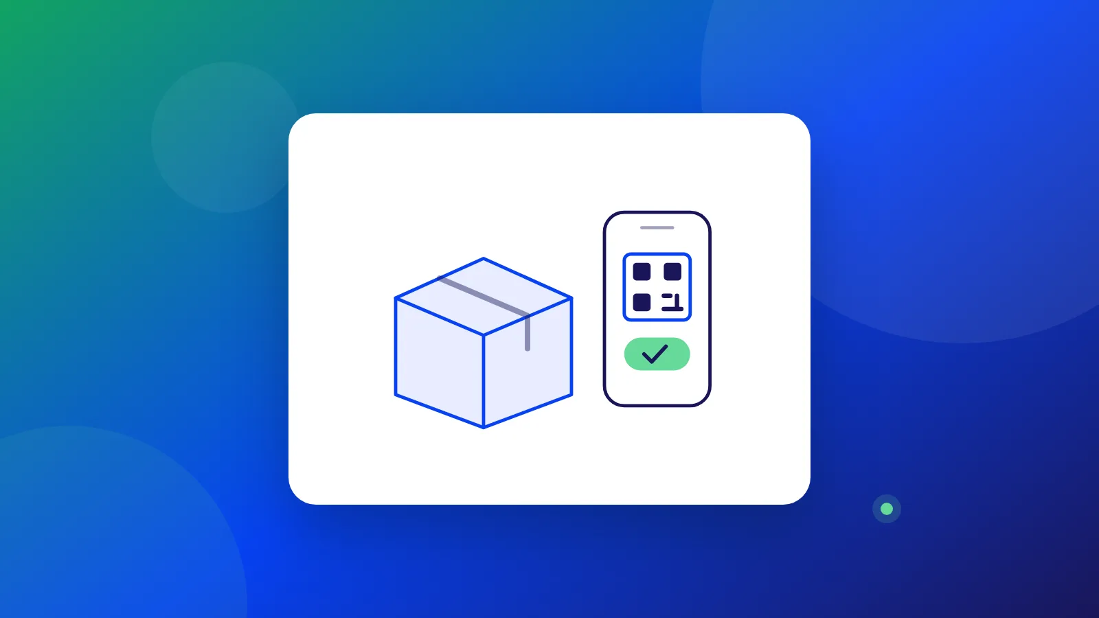 Ilustración de un pedido en la puerta y un celular con el código QR del cobro