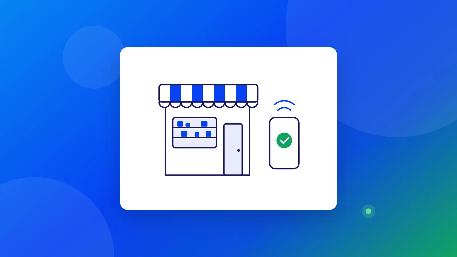 Ilustración de una tienda de barrio con su toldo y un celular que avisa el pago que entró