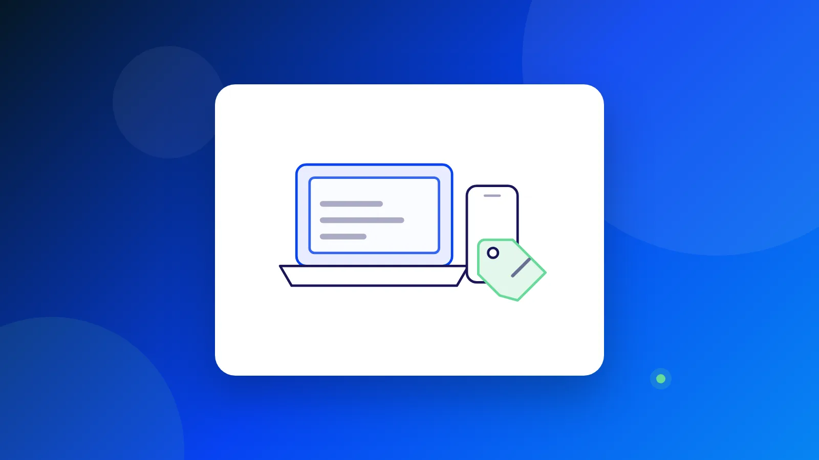 Ilustración de un portátil y un celular con una etiqueta de precio